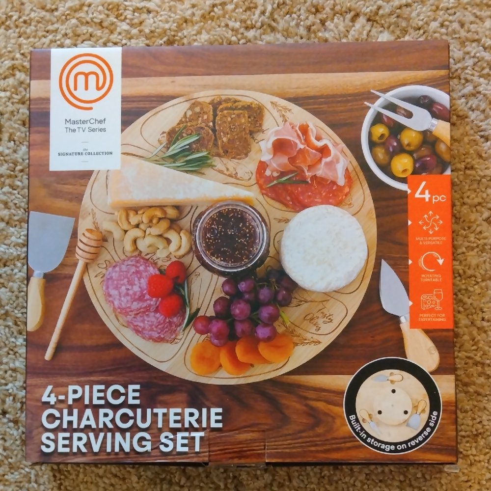 4-Piece Charcuterie Serving Set - Natural Wood
